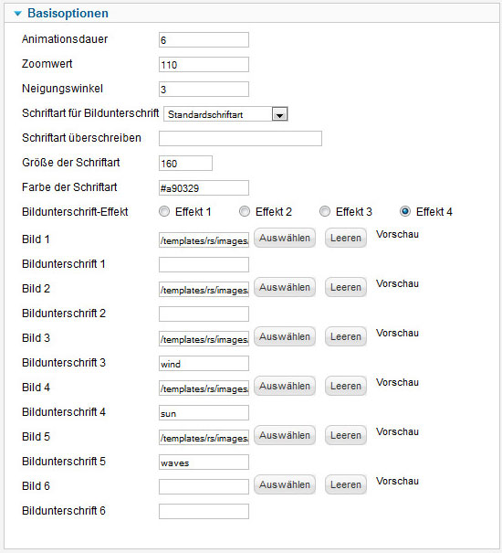 Optionen des eXtro responsive Background-Slider eXtended